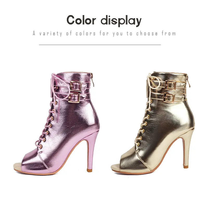 DKZSYIM Woman Latin Dance Shoes leather Dance Booties for Women Dance Heels Pink/Gold Ballroom Dancing Shoes Sexy Stilettos
