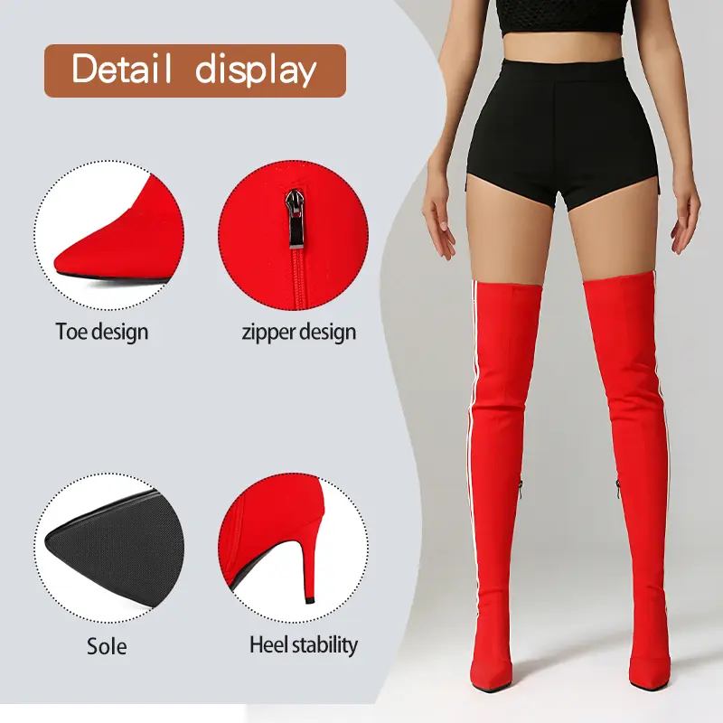 Women Over-The-Knee Shoes stilettos elastic High Heels Dance Shoes Night Club High-Heeled PU Party Shoes Knee-high boots Woman