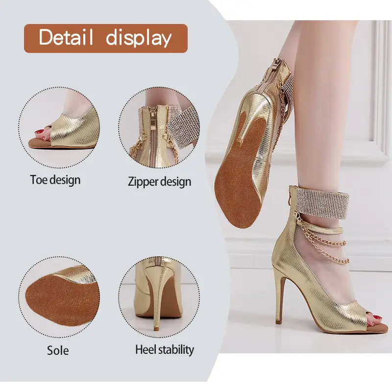 2025 New Women's Dance Shoes Gold Shining Stilettos Dance Boots Ladies Girls Salsa Party Shoes Woman Ballroom Dancing Shoes