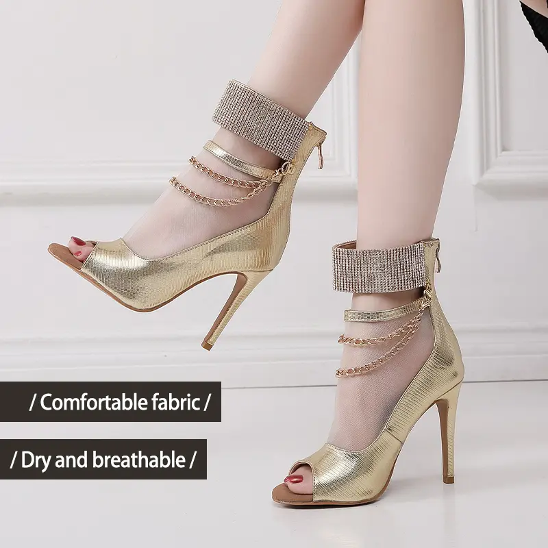 2025 New Women's Dance Shoes Gold Shining Stilettos Dance Boots Ladies Girls Salsa Party Shoes Woman Ballroom Dancing Shoes