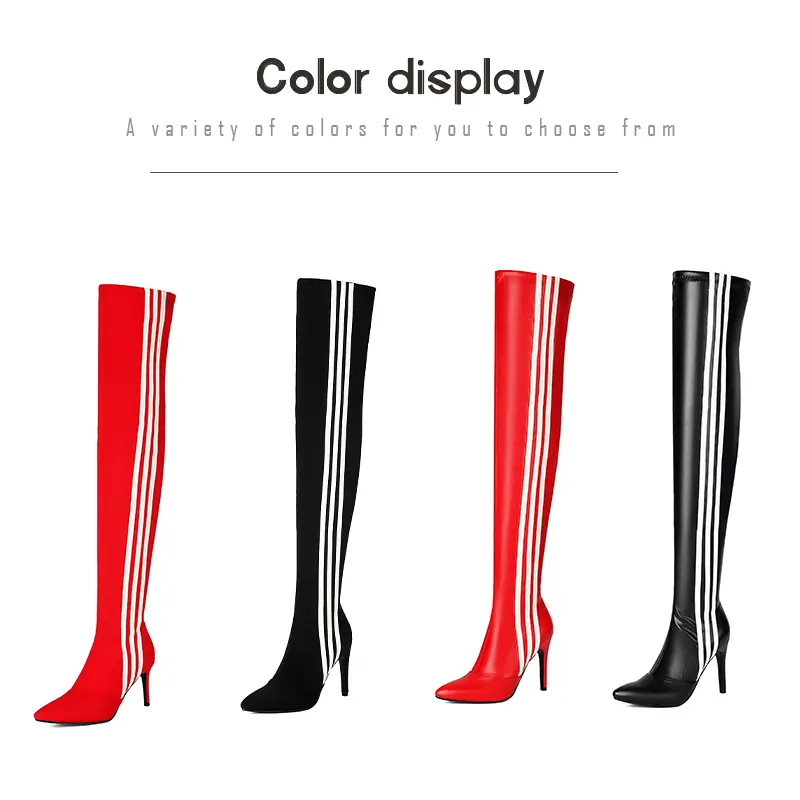 Women Over-The-Knee Shoes stilettos elastic High Heels Dance Shoes Night Club High-Heeled PU Party Shoes Knee-high boots Woman