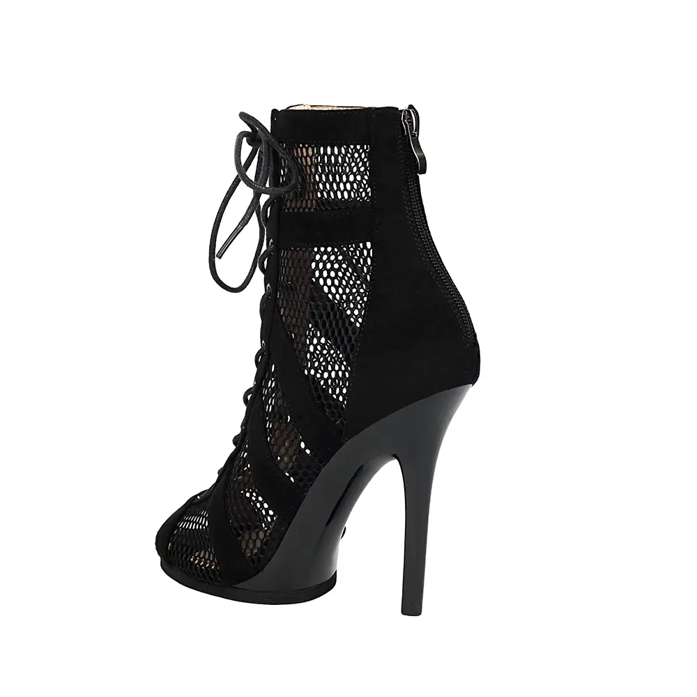 DKZSYIM Woman lace-up Dance Shoes Black Dance Booties for Ladies Mesh Dance Boots Heels Girls Women Sexy Stiletto High Heels