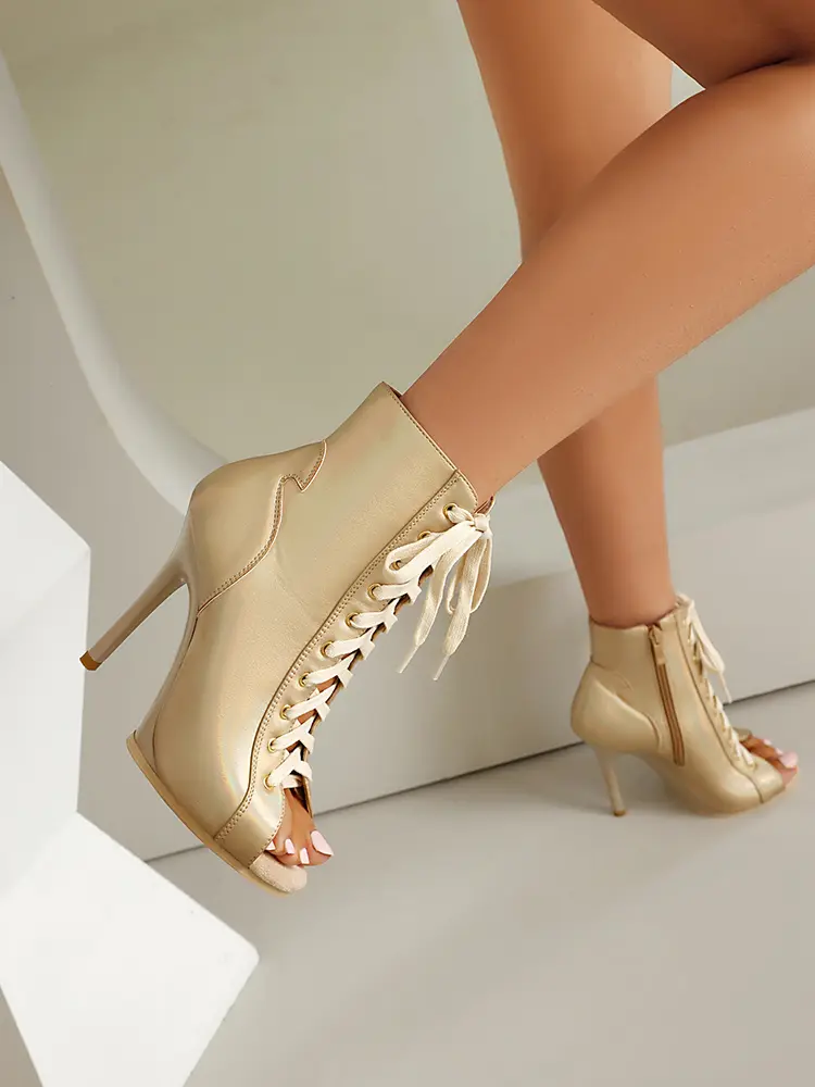 DKZSYIM Woman Dance Shoes lace-up Dance Booties for Ladies Dance Heels Ballroom Shoes Girls Women Sexy Stiletto High Heels