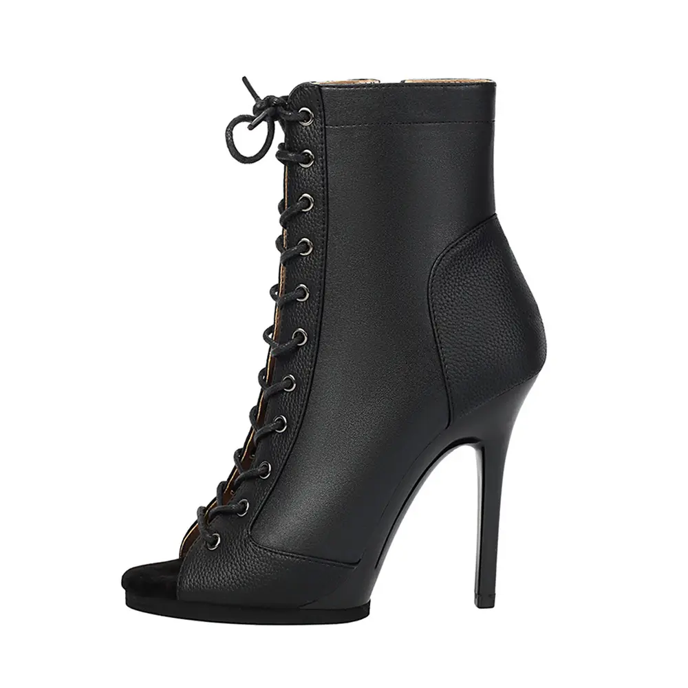 DKZSYIM Woman lace-up Dance Boots Black Dance Shoes for Ladies Ballroom Dance Booties Girls Women Sexy Stiletto High Heels