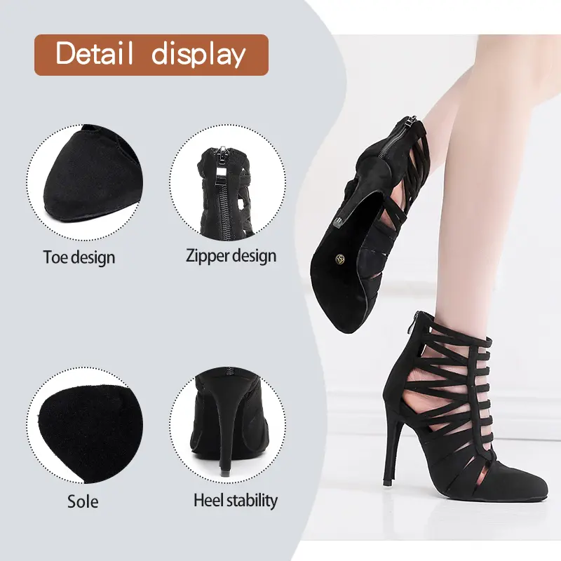 2025 New Sexy Women Black Dance Boots High Heels close toe Boots soft sole Girls Dance hall Women Dancing Shoes Sexy Stilettos