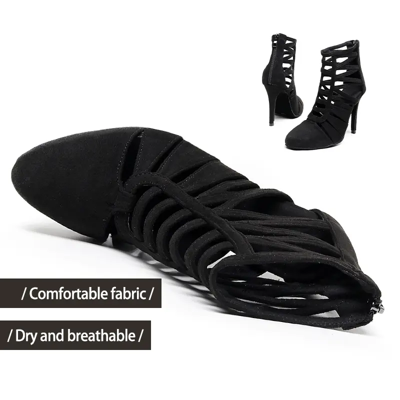 2025 New Sexy Women Black Dance Boots High Heels close toe Boots soft sole Girls Dance hall Women Dancing Shoes Sexy Stilettos