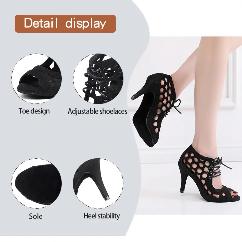 DKZSYIM ﻿New Women Black Latin Dance Shoes Peep-toe Ankle Boots Ladies Tango Ballroom Dancing Shoes Girls Sexy Dance Boots