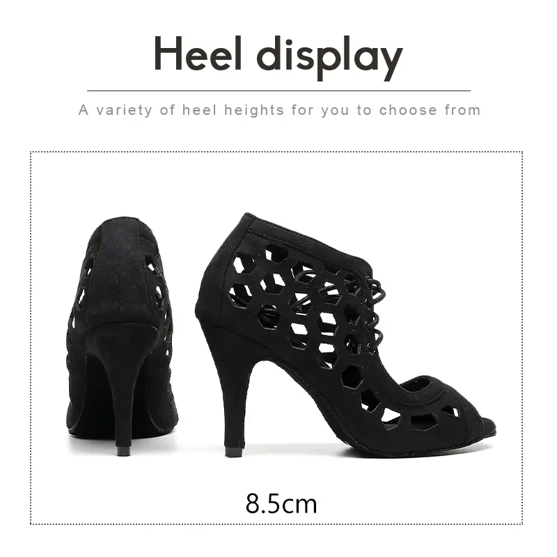 DKZSYIM ﻿New Women Black Latin Dance Shoes Peep-toe Ankle Boots Ladies Tango Ballroom Dancing Shoes Girls Sexy Dance Boots