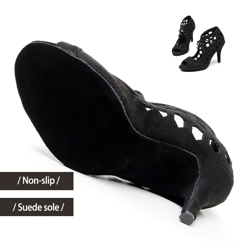 DKZSYIM ﻿New Women Black Latin Dance Shoes Peep-toe Ankle Boots Ladies Tango Ballroom Dancing Shoes Girls Sexy Dance Boots