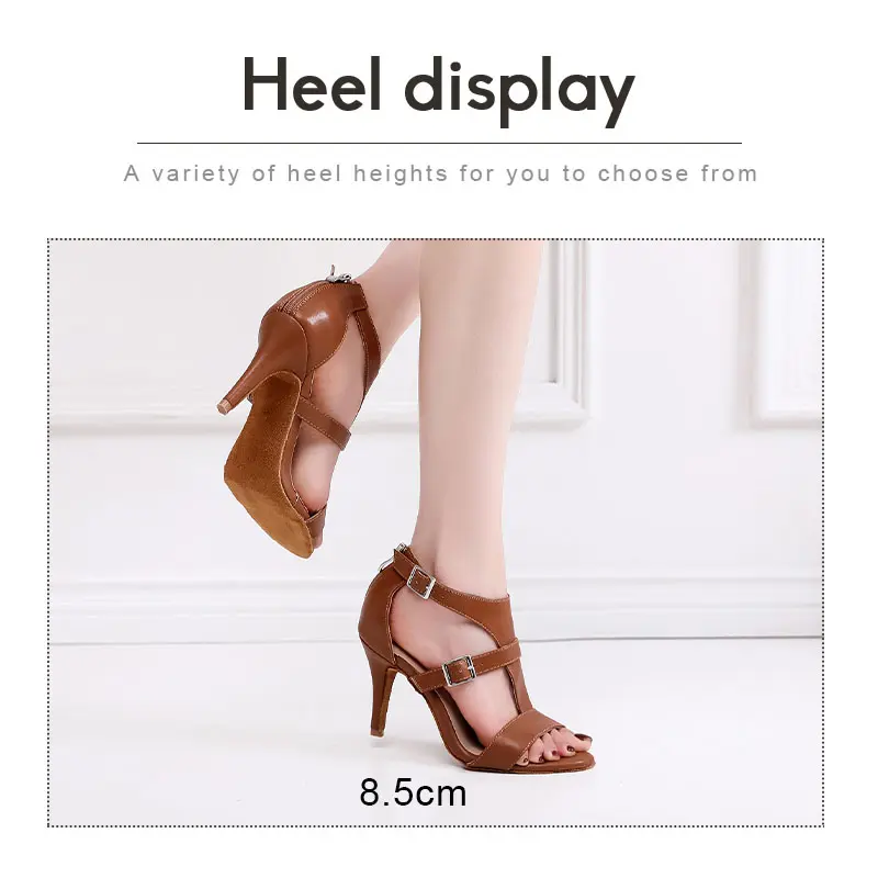 DKZSYIM New Women Dance Boots Leather coffee colored sandals soft sole Peep-toe Dance Shoes Women Party Ballroom Dancing Shoes