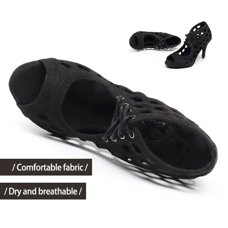 DKZSYIM ﻿New Women Black Latin Dance Shoes Peep-toe Ankle Boots Ladies Tango Ballroom Dancing Shoes Girls Sexy Dance Boots