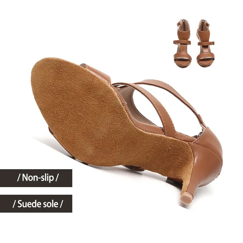 DKZSYIM New Women Dance Boots Leather coffee colored sandals soft sole Peep-toe Dance Shoes Women Party Ballroom Dancing Shoes