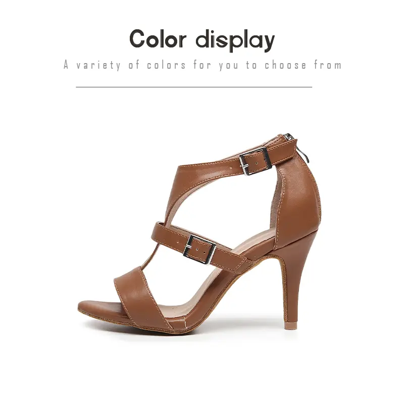 DKZSYIM New Women Dance Boots Leather coffee colored sandals soft sole Peep-toe Dance Shoes Women Party Ballroom Dancing Shoes