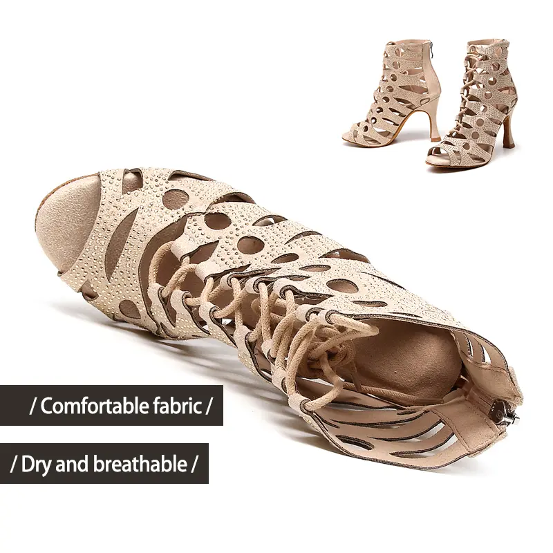 DKZSYIM Women Rhinestone Dance Shoes Ladies Dance Boots High Heels soft sole Girls Women Ballroom Dancing Shoes Sexy Stilettos