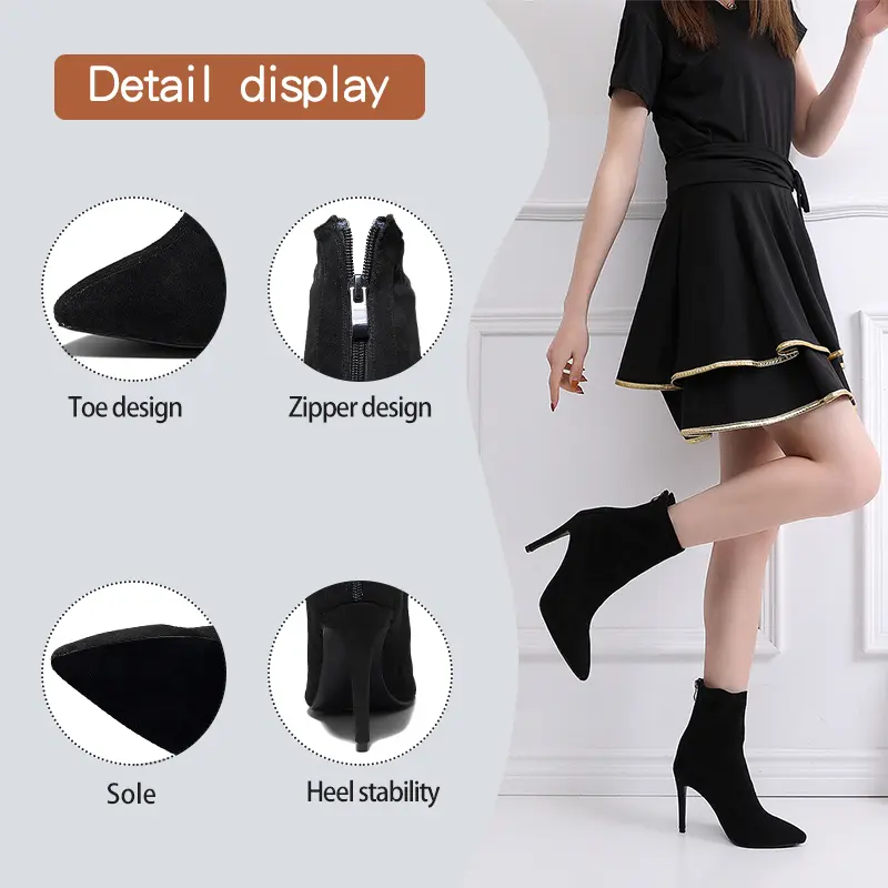 DKZSYIM Sexy Stilettos Woman Dance Boots Black Elastic fabric Dancing shoes soft sole High Heels Dance Booties Spring/Autumn