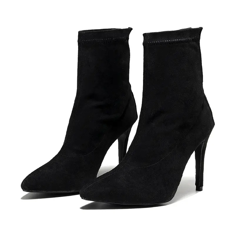 DKZSYIM Sexy Stilettos Woman Dance Boots Black Elastic fabric Dancing shoes soft sole High Heels Dance Booties Spring/Autumn