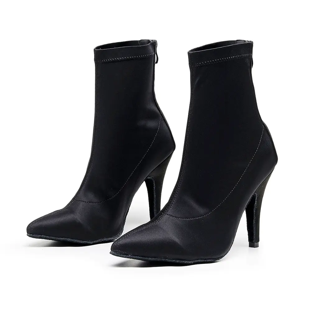 DKZSYIM Sexy Stilettos Woman Dance Boots Black Elastic fabric Dancing shoes soft sole High Heels Dance Booties Spring/Autumn