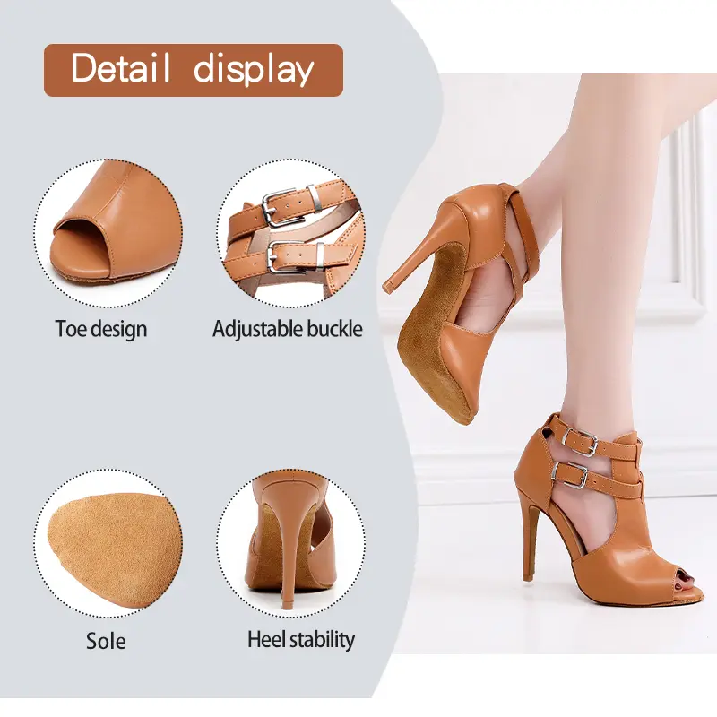 DKZSYIM New Sexy Stilettos Woman Dance Shoes leather Peep-toe Dance Boots soft sole Boots Women Party Ballroom Dancing Shoes