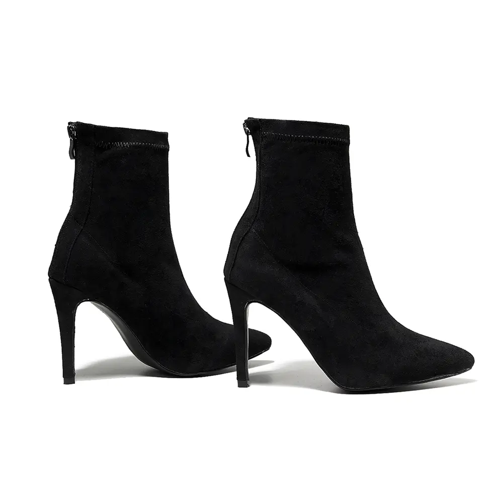 DKZSYIM Sexy Stilettos Woman Dance Boots Black Elastic fabric Dancing shoes soft sole High Heels Dance Booties Spring/Autumn