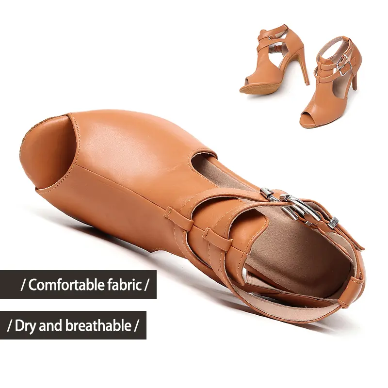 DKZSYIM New Sexy Stilettos Woman Dance Shoes leather Peep-toe Dance Boots soft sole Boots Women Party Ballroom Dancing Shoes