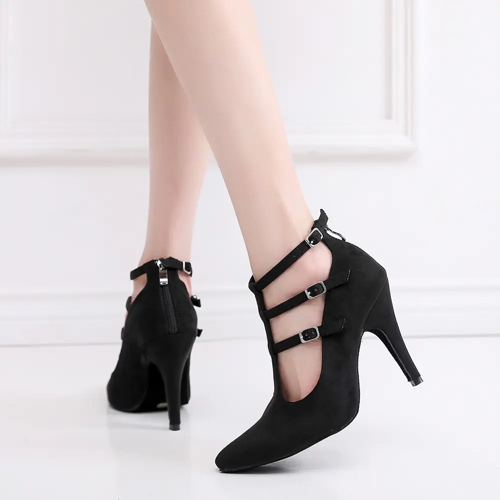 2025 New Sexy Women Black Dance Shoes close-toe Ankle Boots Sexy Stilettos soft sole Dance Shoes Girls Women Dancing Shoes