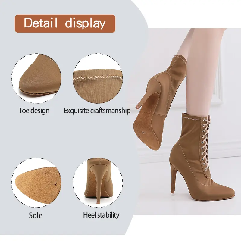 DKZSYIM Woman Lace-up Dance Boots Elastic fabric Dancing shoes soft sole High Heels Sexy Stilettos Dance Booties Spring/Autumn