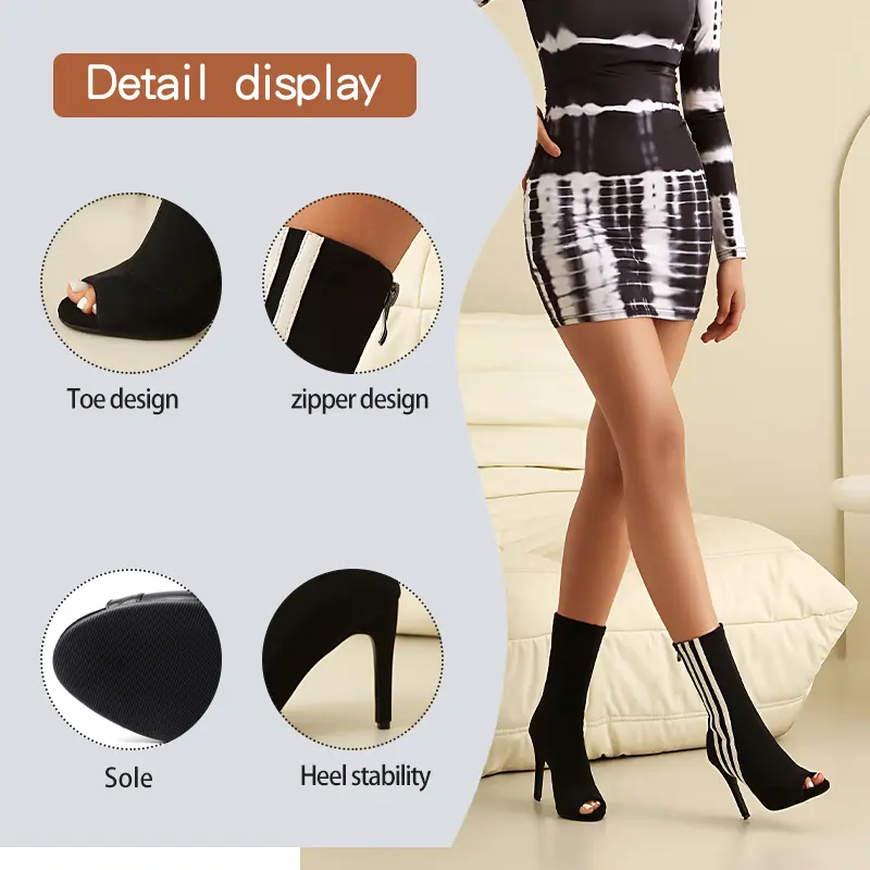 Women Over-The-Knee Shoes stilettos elastic High Heels Dance Shoes Night Club High-Heeled PU Party Shoes Knee-high boots Woman