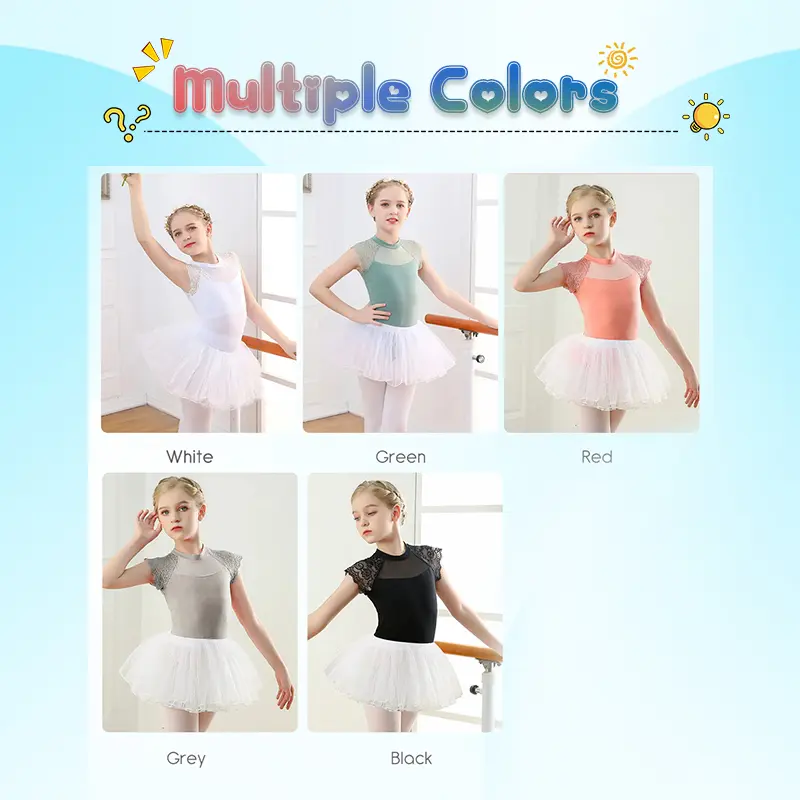 Girls Ballet Dance Leotards Skirt Cotton Sleeves Dance Leotard for Kids Children Ballet Dance Bodysuit Child Gymnastic Leotards