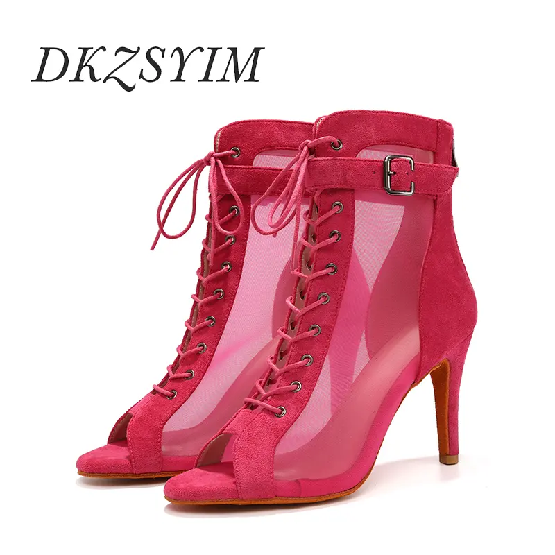 Women Sexy Stilettos Peep-Toe Dance Booties Rose Red Dance Shoes High Heels Girls Ladies Latin Salsa Tango Ballroom Shoes