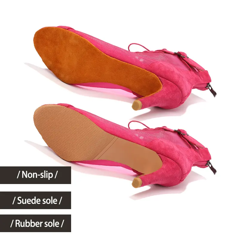 Women Sexy Stilettos Peep-Toe Dance Booties Rose Red Dance Shoes High Heels Girls Ladies Latin Salsa Tango Ballroom Shoes
