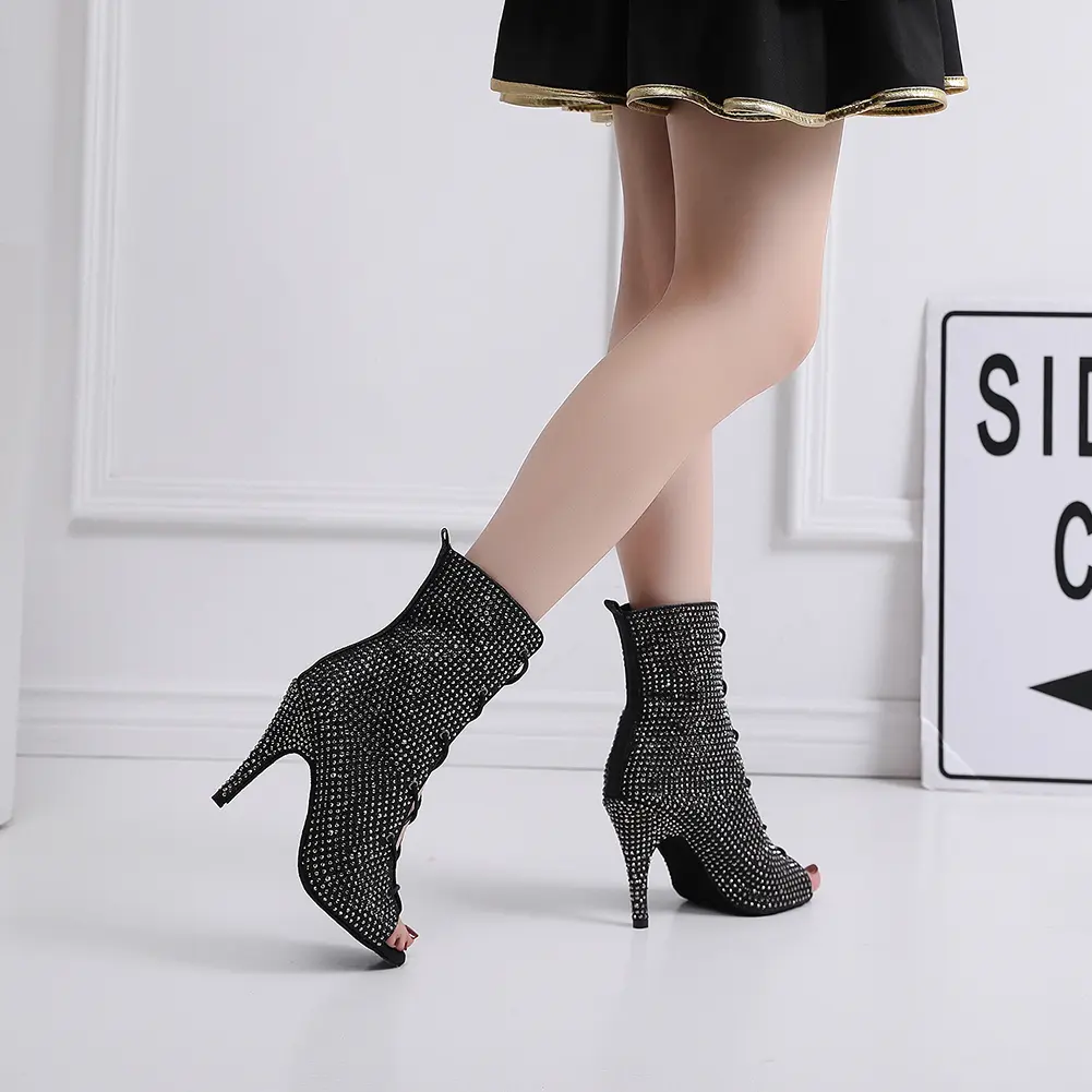 DKZSYIM Woman Latin Dance Shoes High Top Black Stilettos Tango Dance Boots For Ladies Girls Party Ballroom dance heels Autumn