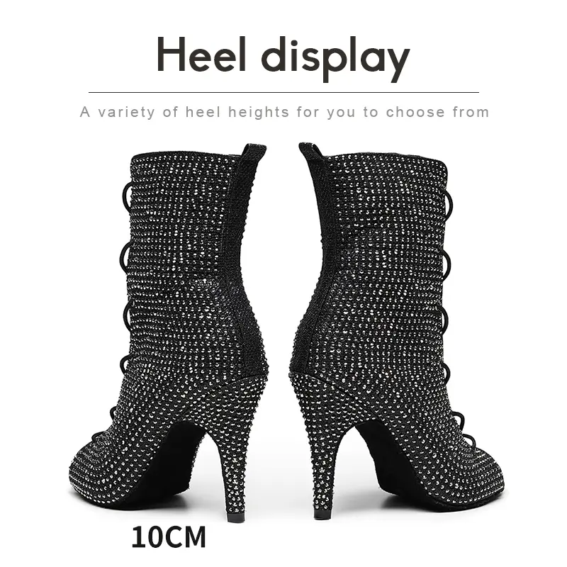 DKZSYIM Woman Latin Dance Shoes High Top Black Stilettos Tango Dance Boots For Ladies Girls Party Ballroom dance heels Autumn
