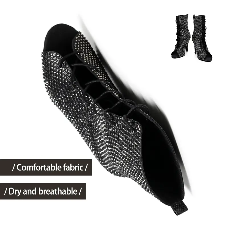 DKZSYIM Woman Latin Dance Shoes High Top Black Stilettos Tango Dance Boots For Ladies Girls Party Ballroom dance heels Autumn