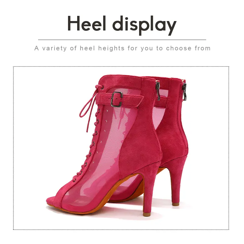 Women Sexy Stilettos Peep-Toe Dance Booties Rose Red Dance Shoes High Heels Girls Ladies Latin Salsa Tango Ballroom Shoes