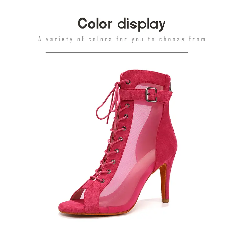 Women Sexy Stilettos Peep-Toe Dance Booties Rose Red Dance Shoes High Heels Girls Ladies Latin Salsa Tango Ballroom Shoes