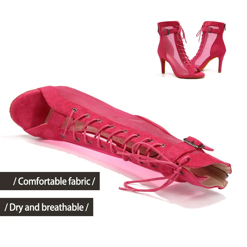 Women Sexy Stilettos Peep-Toe Dance Booties Rose Red Dance Shoes High Heels Girls Ladies Latin Salsa Tango Ballroom Shoes