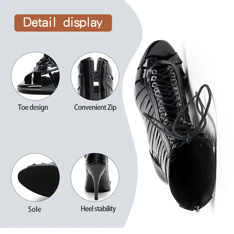Woman Black Dance Shoes Boots Leather Sexy Stilettos Girls Latin Dance Shoes Thin Heels soft sole Ladies Ballroom Dancing Shoes