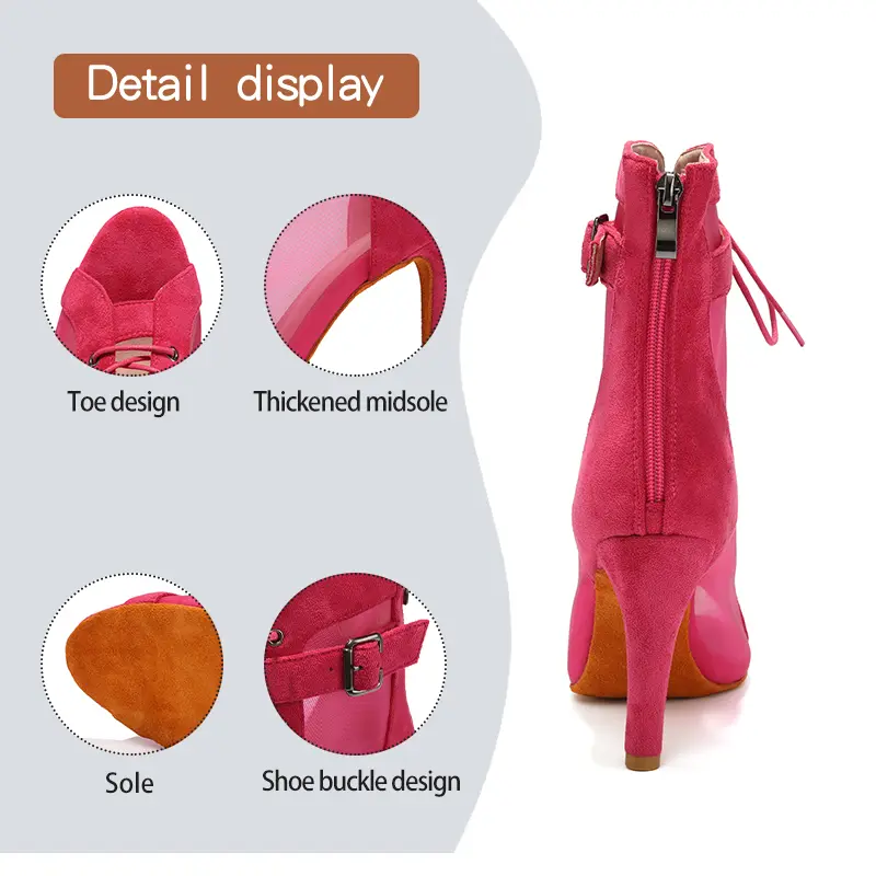 Women Sexy Stilettos Peep-Toe Dance Booties Rose Red Dance Shoes High Heels Girls Ladies Latin Salsa Tango Ballroom Shoes