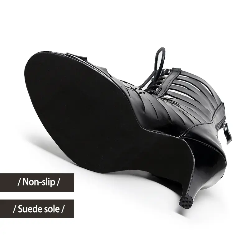 Woman Black Dance Shoes Boots Leather Sexy Stilettos Girls Latin Dance Shoes Thin Heels soft sole Ladies Ballroom Dancing Shoes
