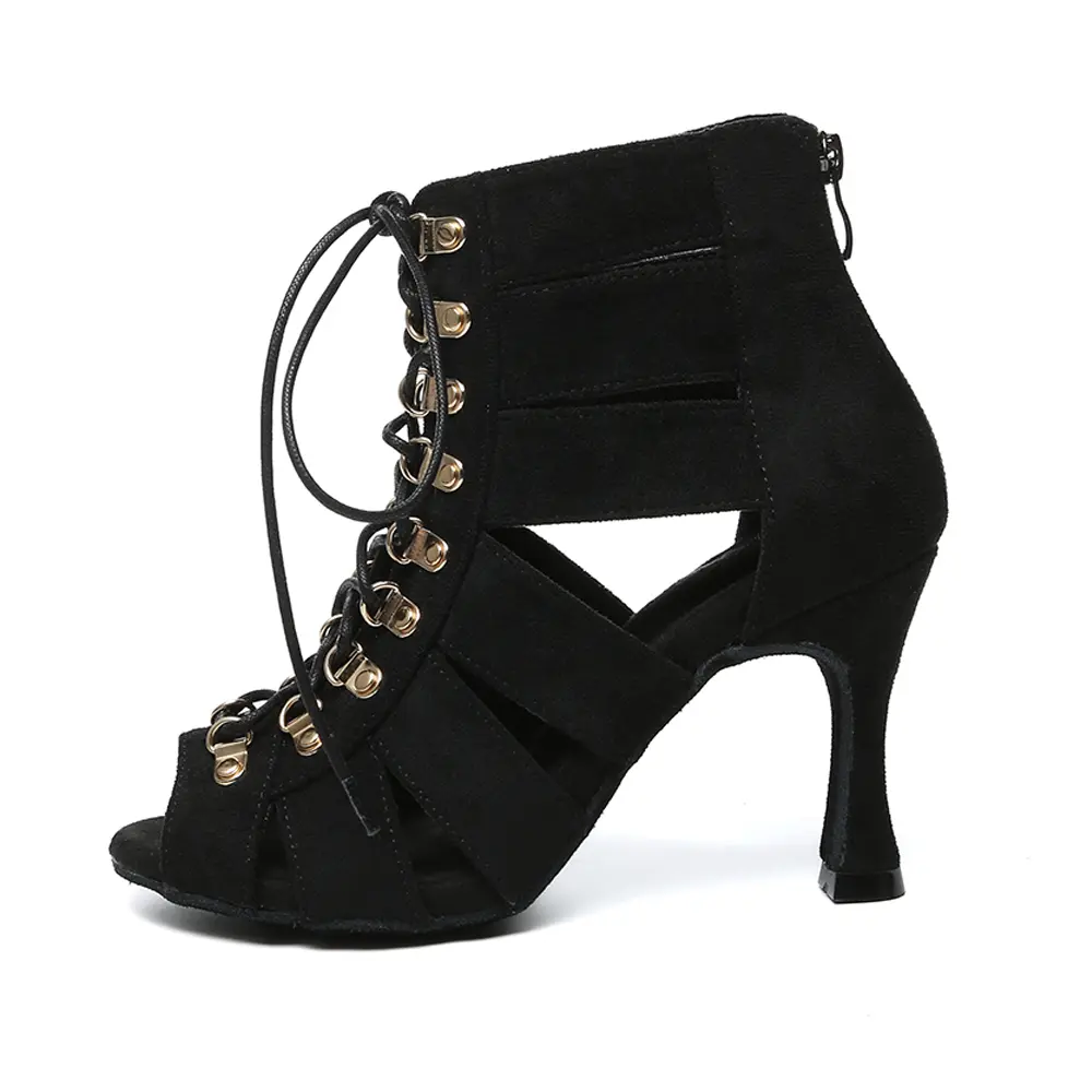 DKZSYIM Woman Dance Boots lace-up Dancing shoes Girls Ladies Black Dance High Heels Women Salsa Boots Ballroom Dance shoes