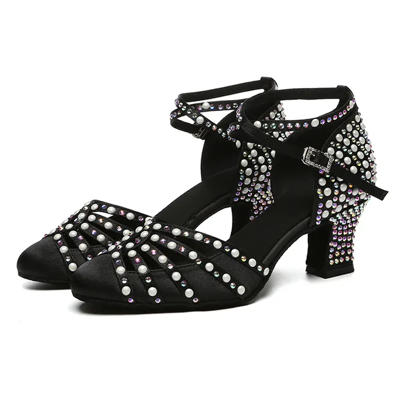 Woman Latin Dance Shoes peep-toe Party Dancing Shoes Ballroom Salsa sandals Ladies Women Pearl RhinestoneDance Shoes