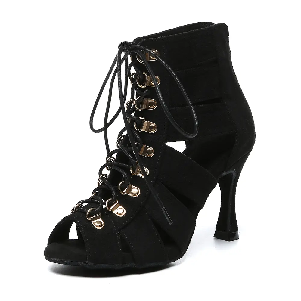 DKZSYIM Woman Dance Boots lace-up Dancing shoes Girls Ladies Black Dance High Heels Women Salsa Boots Ballroom Dance shoes
