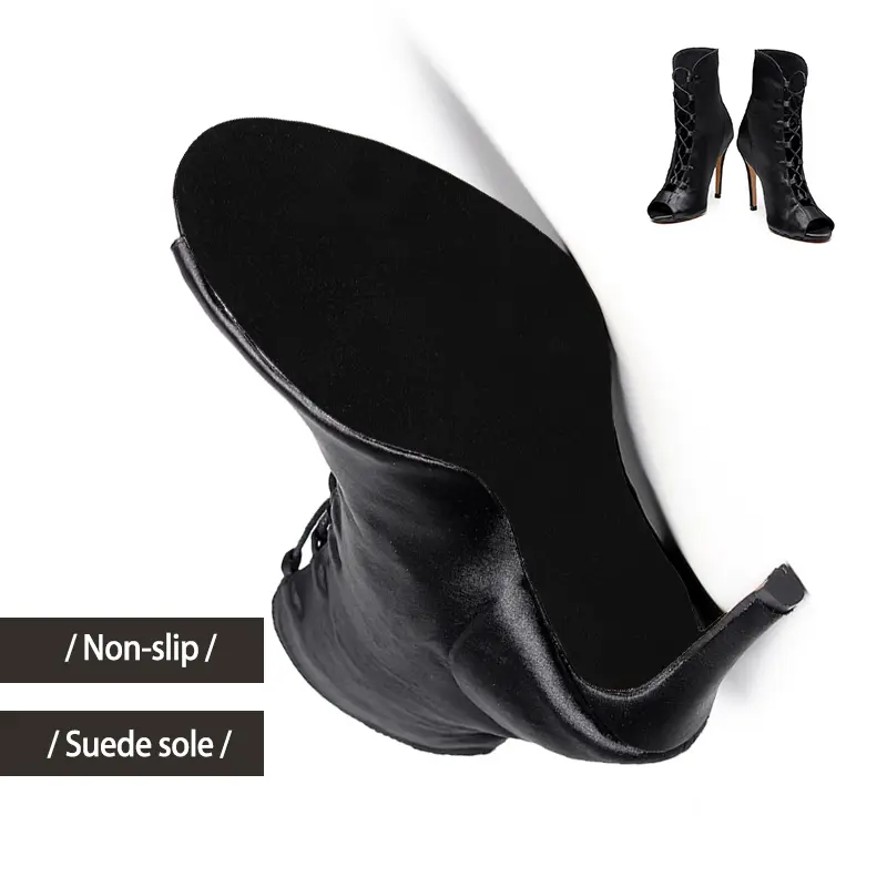 DKZSYIM Sexy stilettos Women Silk Dance Boots Woman Latin Dance Shoes Black Boots for Dancing Women Party Ballroom Dance Shoes