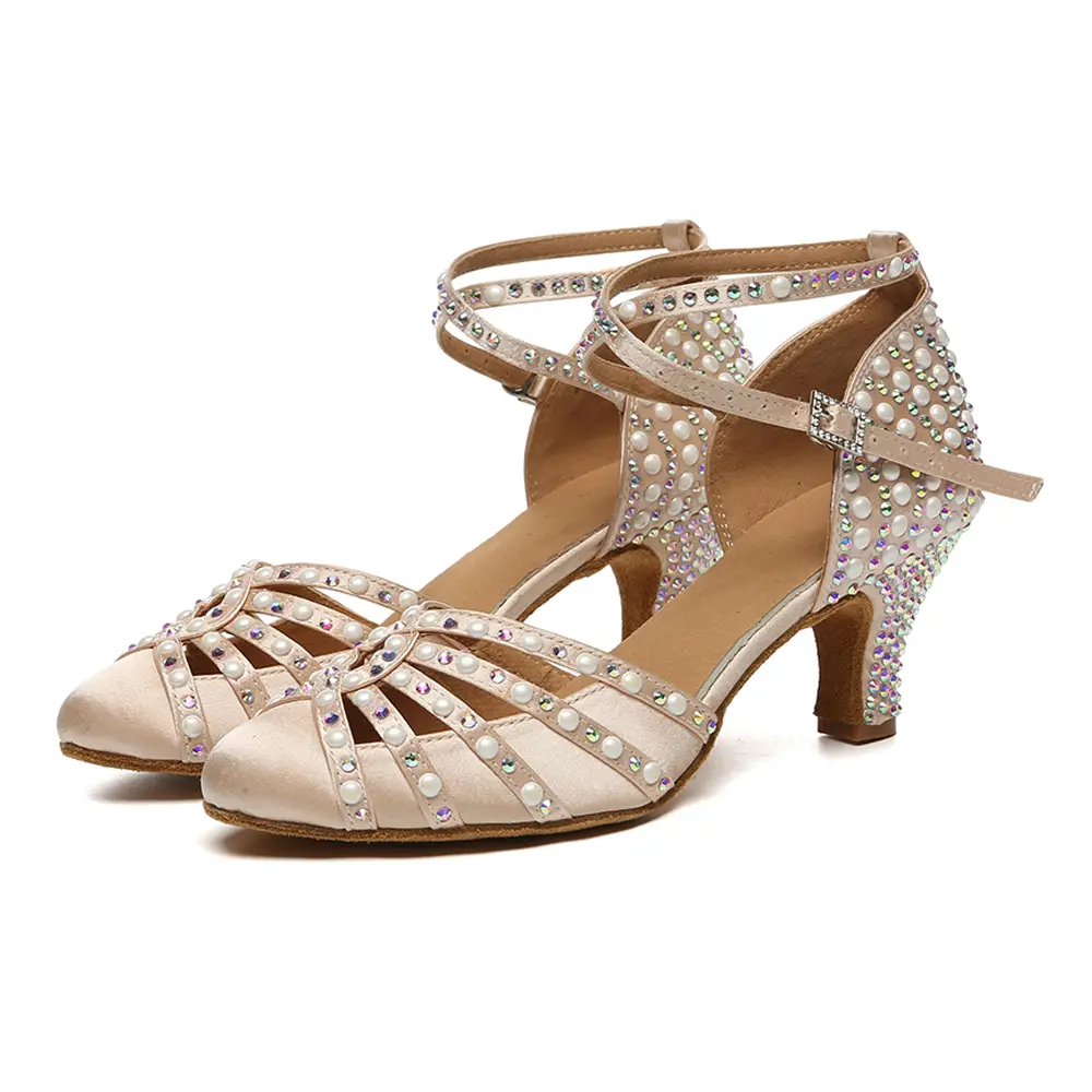 Woman Latin Dance Shoes peep-toe Party Dancing Shoes Ballroom Salsa sandals Ladies Women Pearl RhinestoneDance Shoes