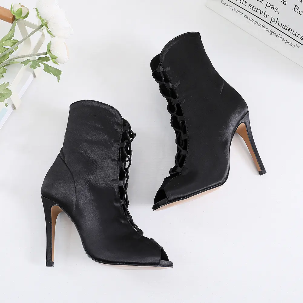 DKZSYIM Sexy stilettos Women Silk Dance Boots Woman Latin Dance Shoes Black Boots for Dancing Women Party Ballroom Dance Shoes