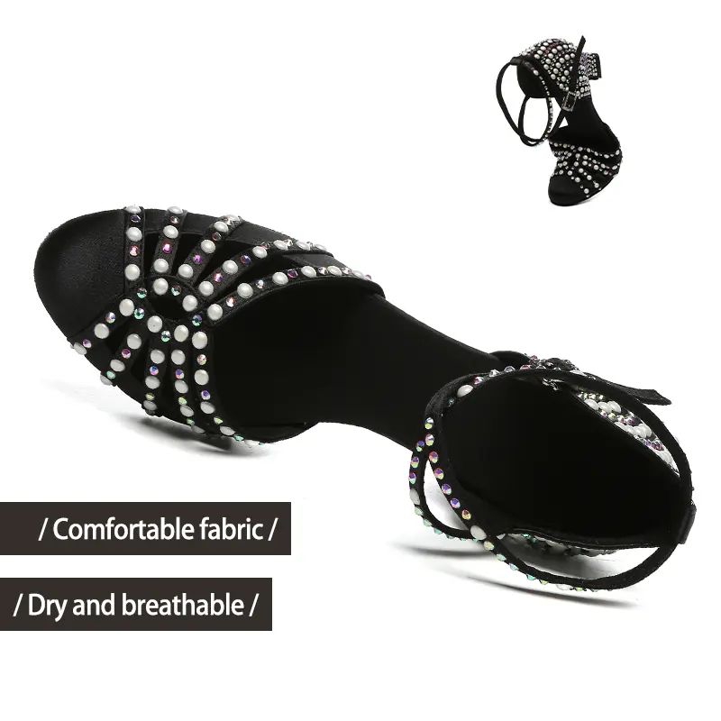 Woman Latin Dance Shoes peep-toe Party Dancing Shoes Ballroom Salsa sandals Ladies Women Pearl RhinestoneDance Shoes