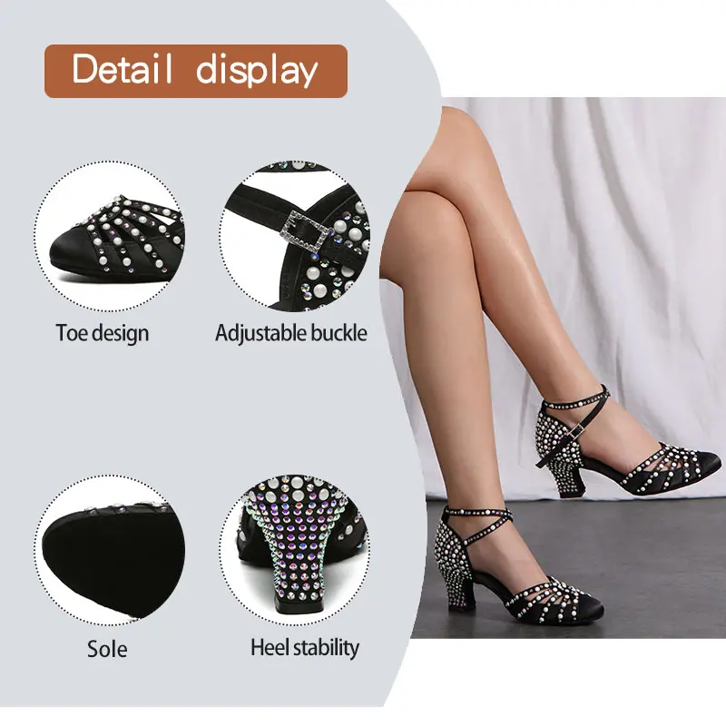Woman Latin Dance Shoes peep-toe Party Dancing Shoes Ballroom Salsa sandals Ladies Women Pearl RhinestoneDance Shoes