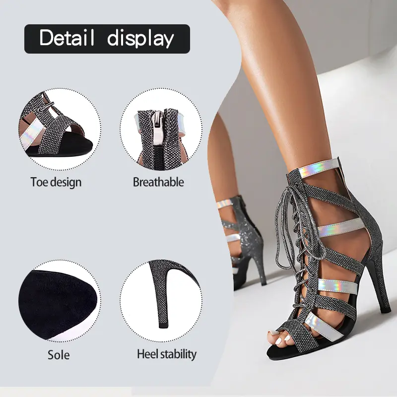 DKZSYIMWoman Latin dance shoes ladies Lace-up ankle boots party salsa sandals High Heels Girls Ballroom Shoes Sexy Stilettos