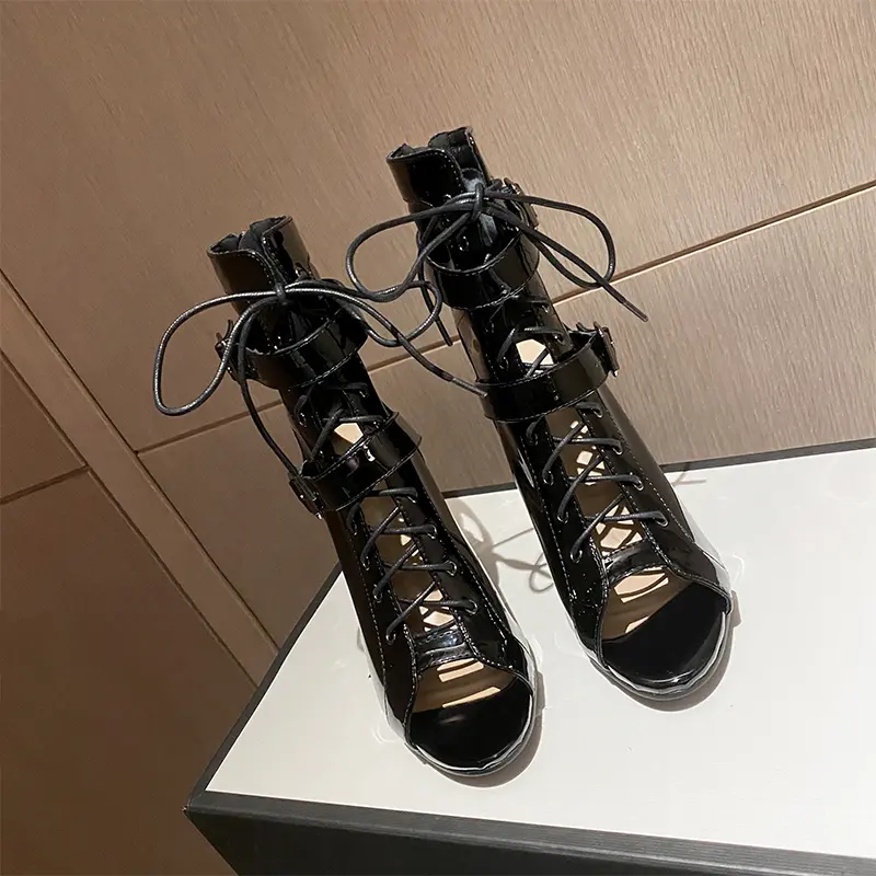 Women Latin dance heels Boots Black leather Fashion Party Shoes Stilettos Ladies Girls Ballroom Dance Boots Spring/Autumn