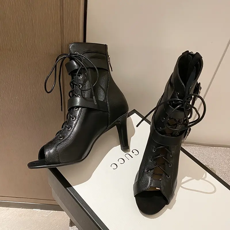 Women Latin dance heels Boots Black leather Fashion Party Shoes Stilettos Ladies Girls Ballroom Dance Boots Spring/Autumn